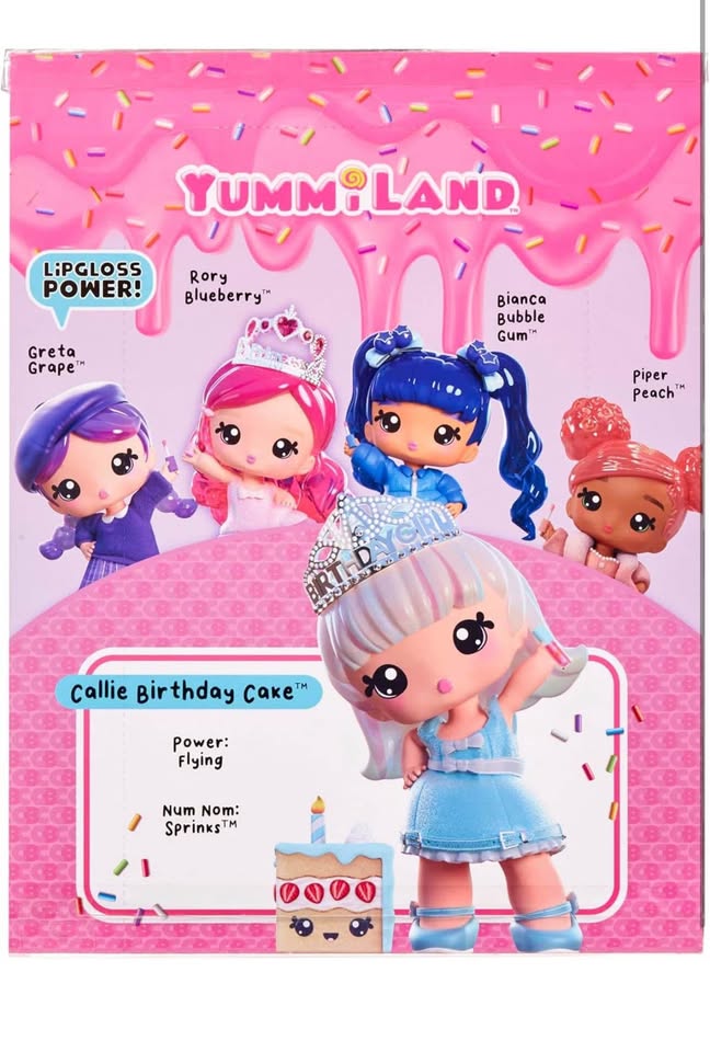 Yummiland Large Doll + Lipgloss Pet- Callie Birthday Cake, Age 4+
