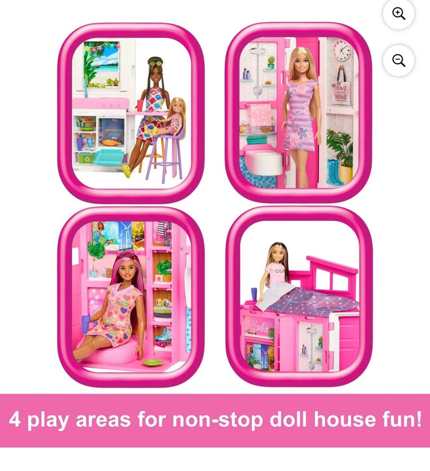Barbie Getaway House, Doll House Playset with 4 Play Areas, 2 Chairs, 360-Play & Accessories