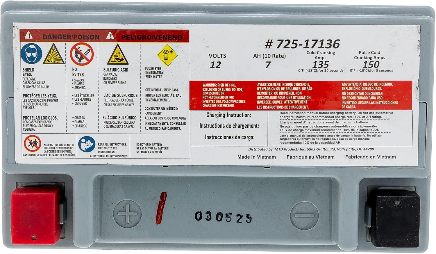CUB CADET 725P17136 Battery AGM 7AHR CC 30 H Hydro Mini Rider